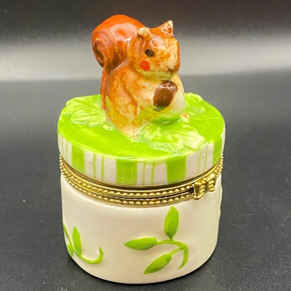 Other - Squirrel Trinket Box Hinged Lid Porcelain Hand-Painted Figurine Collectible